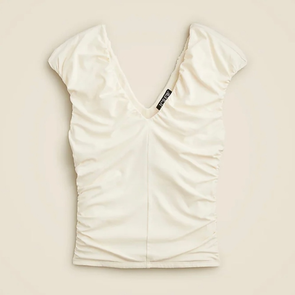 J.Crew Cream V-Neck Ruched Top